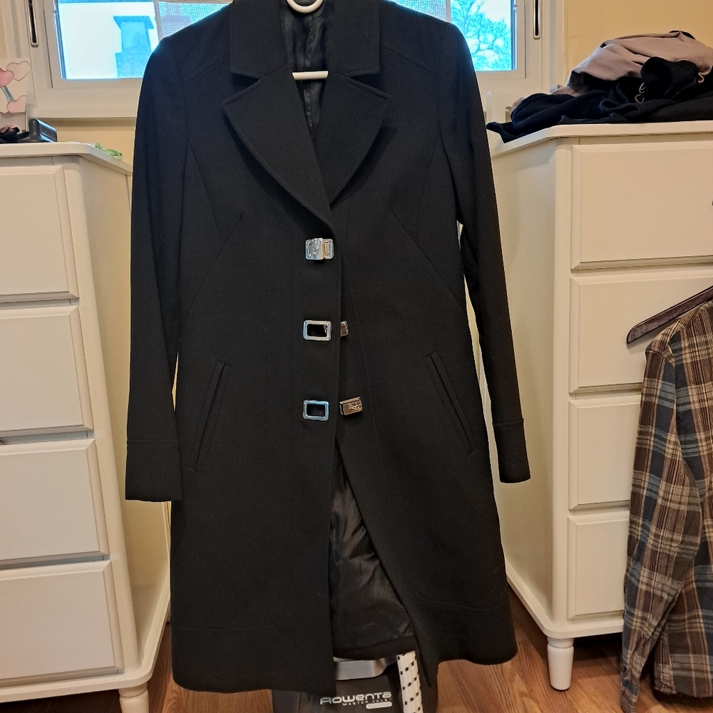 Versace Black Trench Coat with Buckle Details